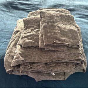 Pottery Barn Green 100% Belgian flax Linen Bedding Set 4 piece